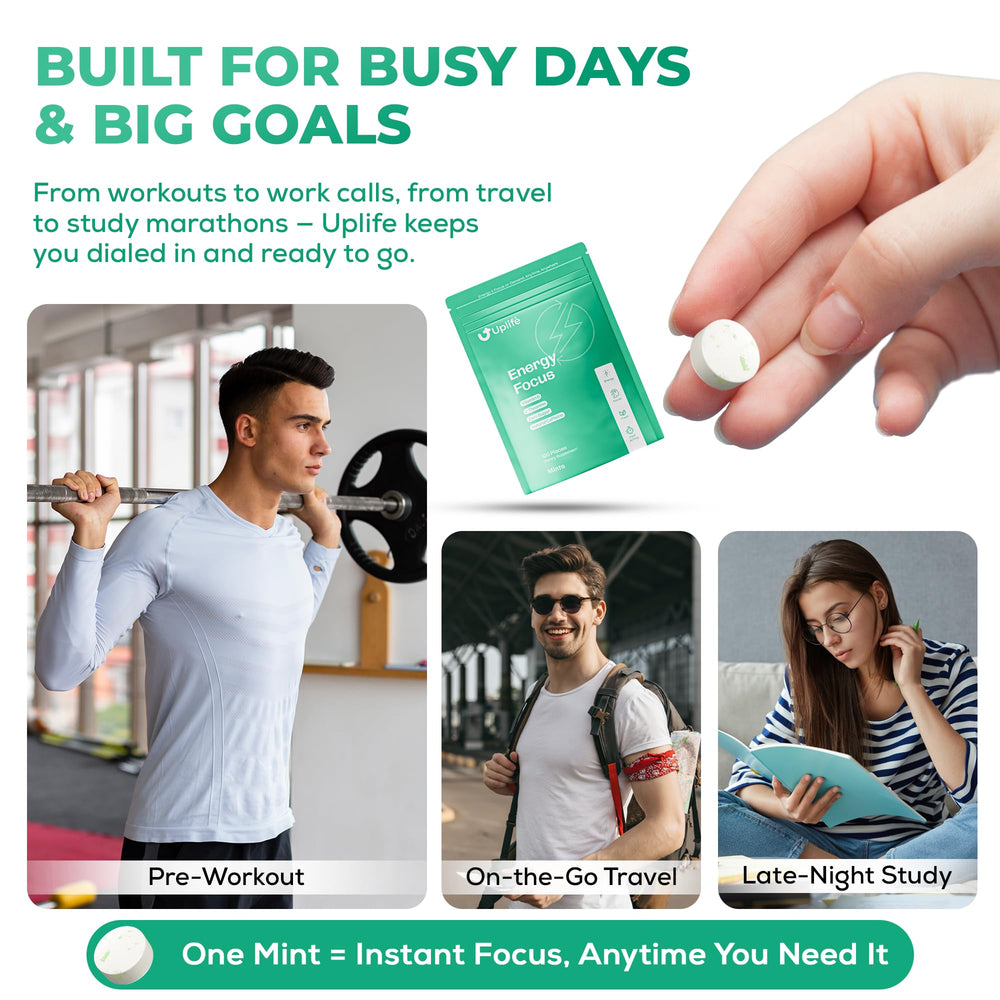 UPLIFE mints delivering fresh breath and sustained focus anywhere.