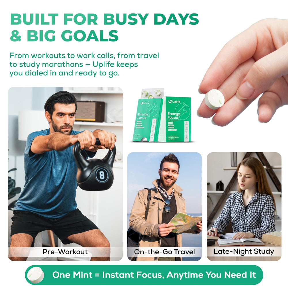 UPLIFE Focus Energy Mints sugar-free badge for guilt-free energy