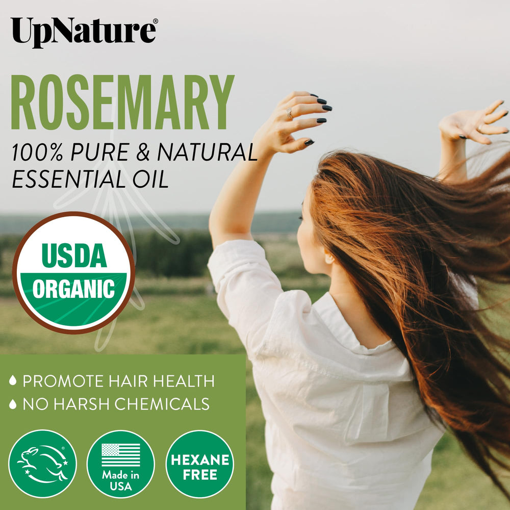 UpNature Rosemary Oil dropper ready for blends with shampoo or conditioner