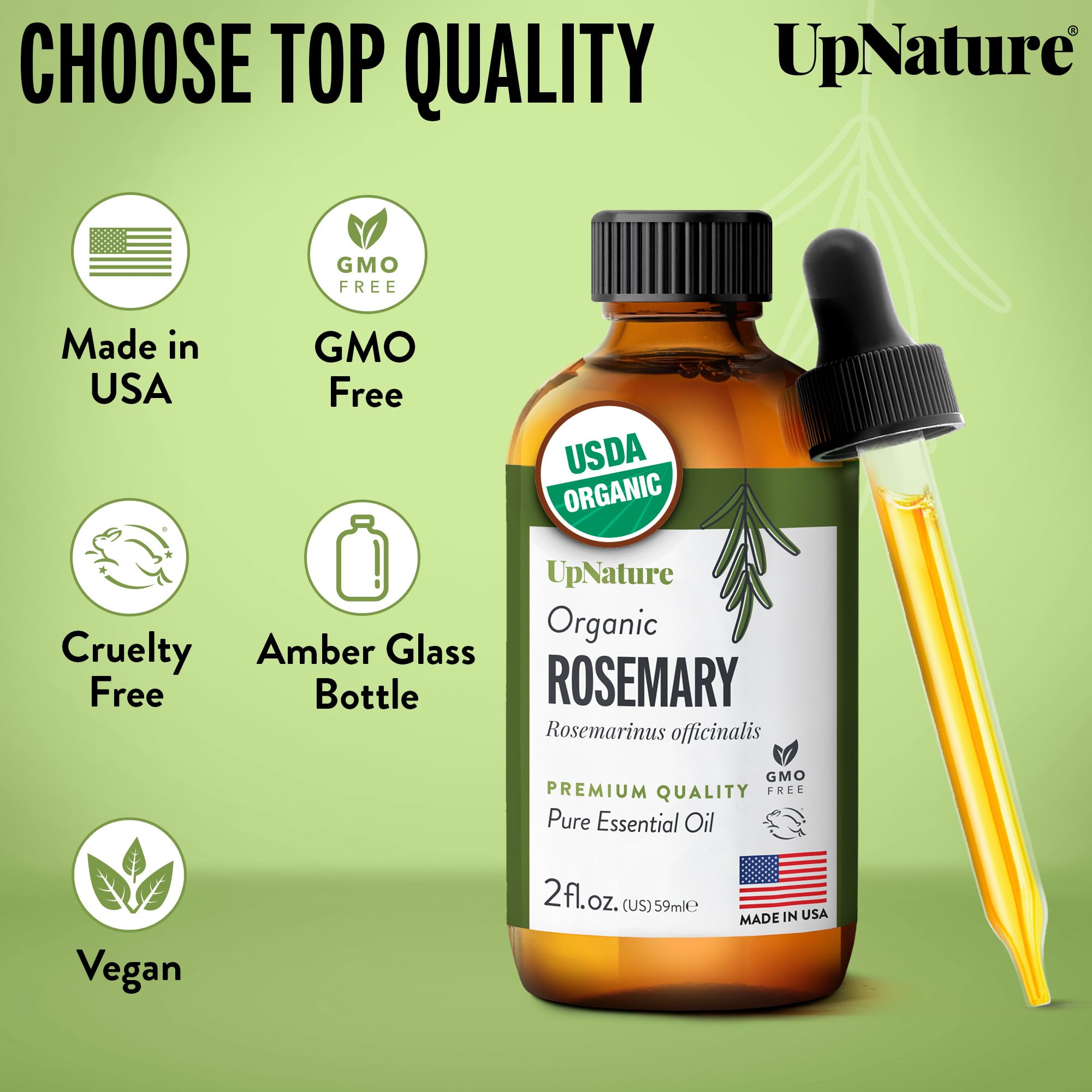 UpNature Rosemary Oil used in a hair care routine for healthier shine