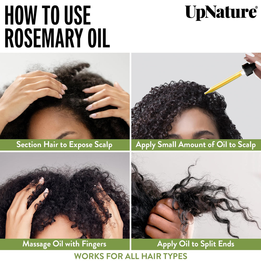 UpNature Rosemary Oil packaging box emphasizing USA bottling and purity