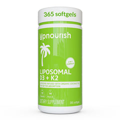 UpNourish liposomal D3 & K2 bottle demonstrates advanced absorption potential.
