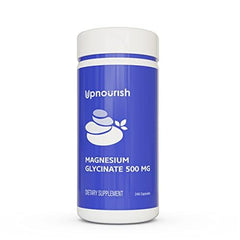 UpNourish magnesium glycinate capsules near sleep-themed setup suggesting nightly calm