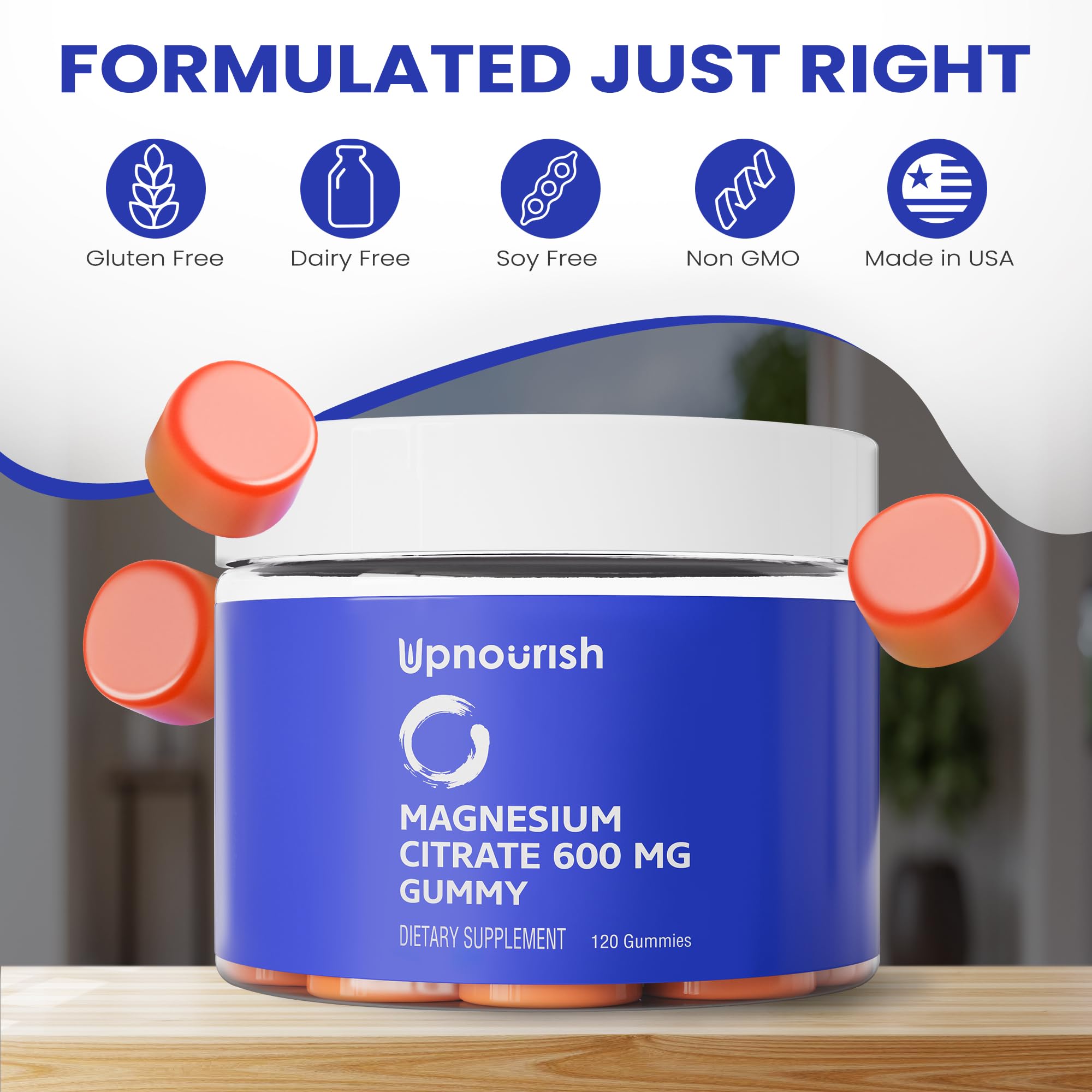 UpNourish Magnesium Gummies ingredients label highlights citrate content and quality