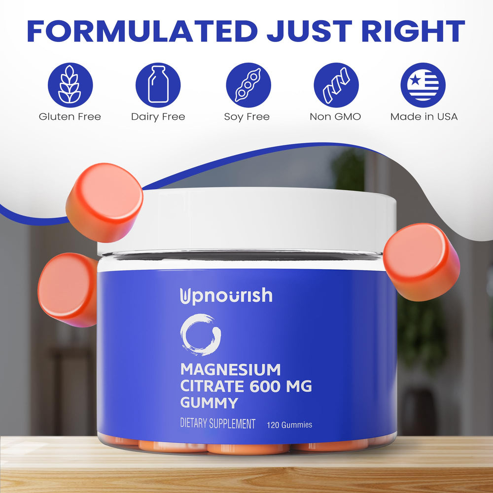 UpNourish Magnesium Gummies ingredients label highlights citrate content and quality
