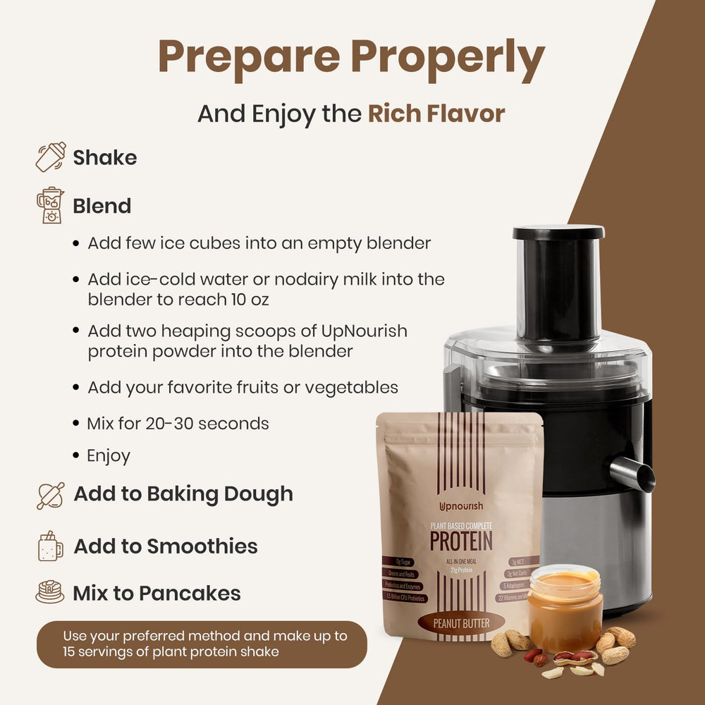 UpNourish plant-based protein being poured into a shaker for quick meals