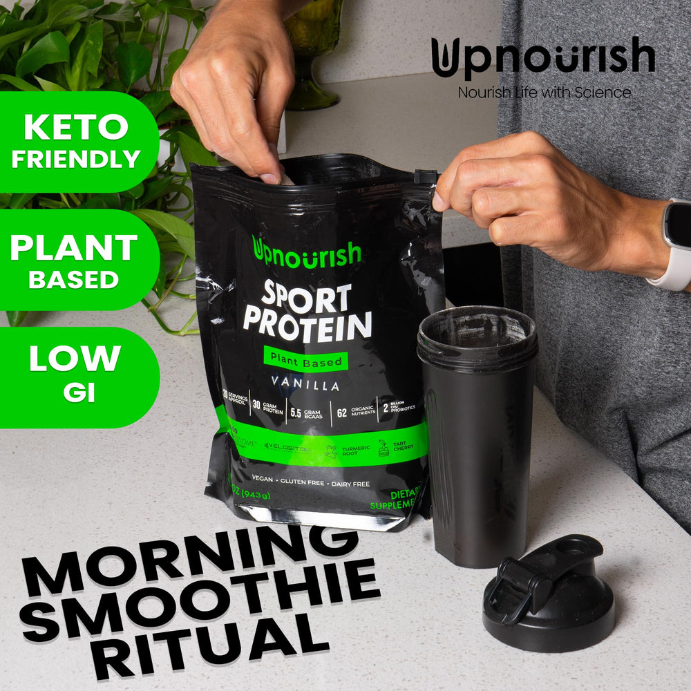 UpNourish Vegan Sport Protein Powder Vanilla tart cherry note for recovery