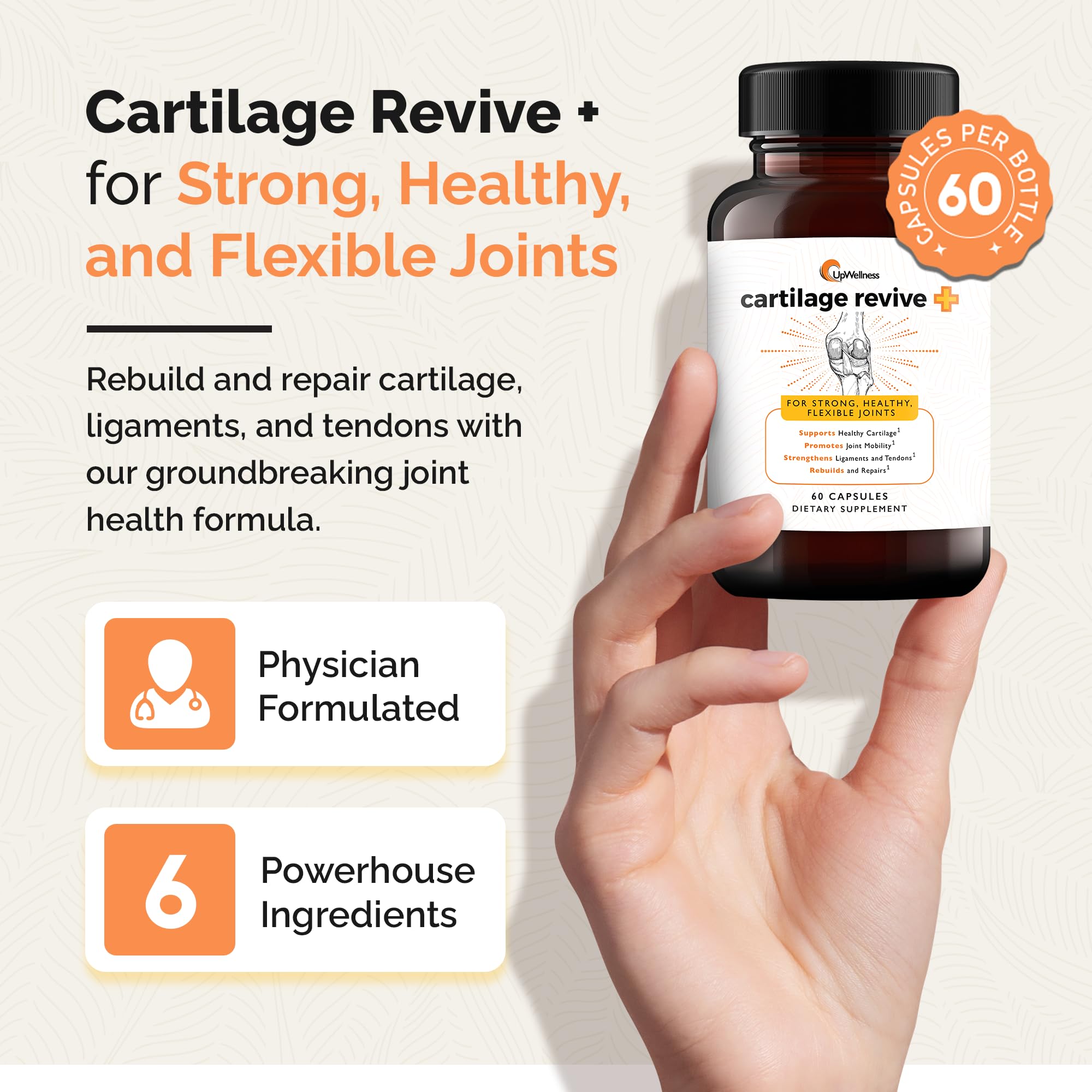 UpWellness Cartilage Revive D-glucosamine sulfate ingredient pictured for cartilage health.