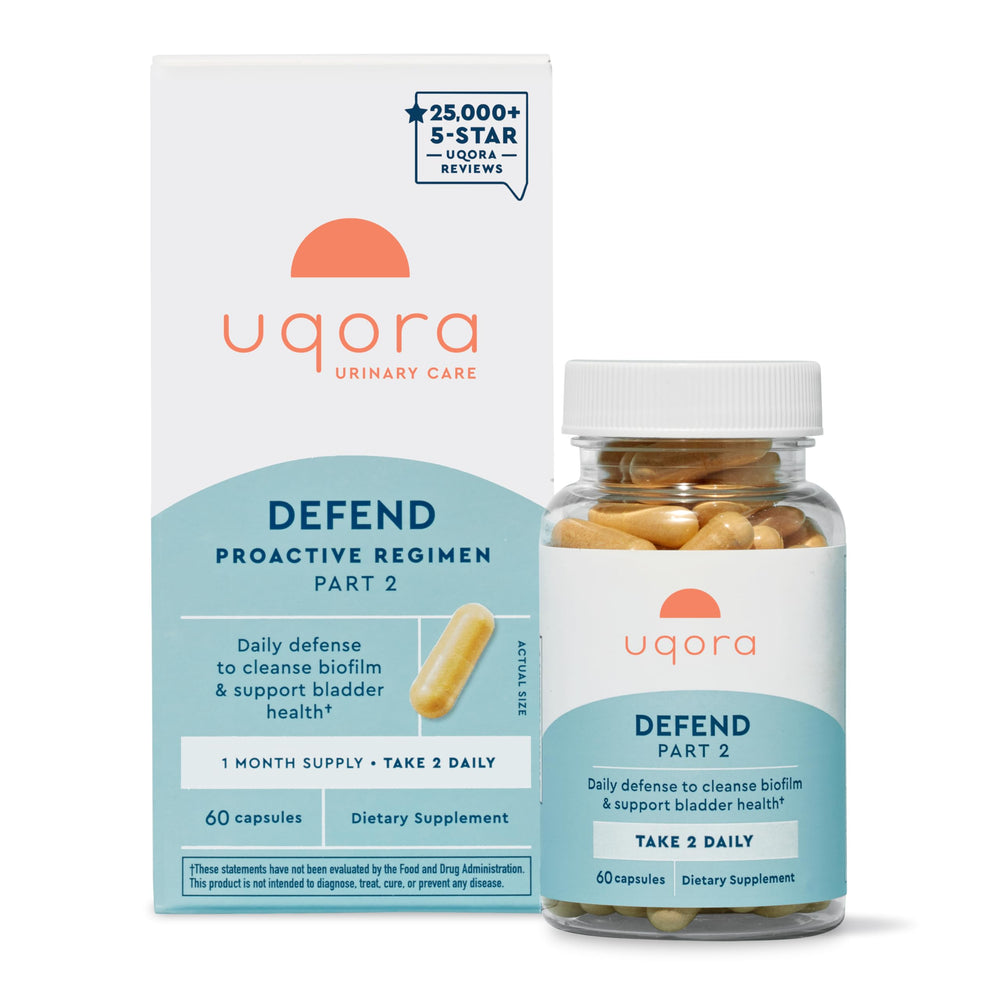 Uqora Defend bottle pour showing daily bladder health support