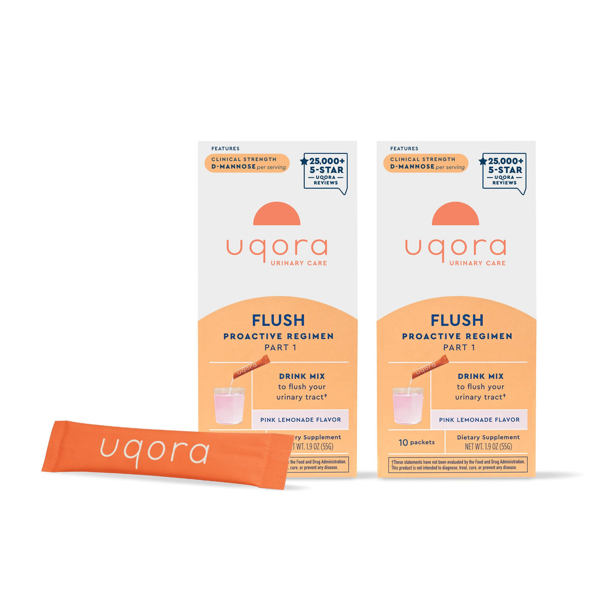 Uqora Flush pink lemonade packets ready to mix for urinary health support.