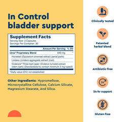 Uqora In Control label with horsetail and spicebush signals natural, herbal bladder support.
