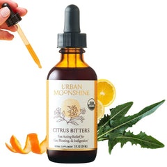 Urban Moonshine Citrus Digestive Bitters bottle front highlights organic formula for daily use