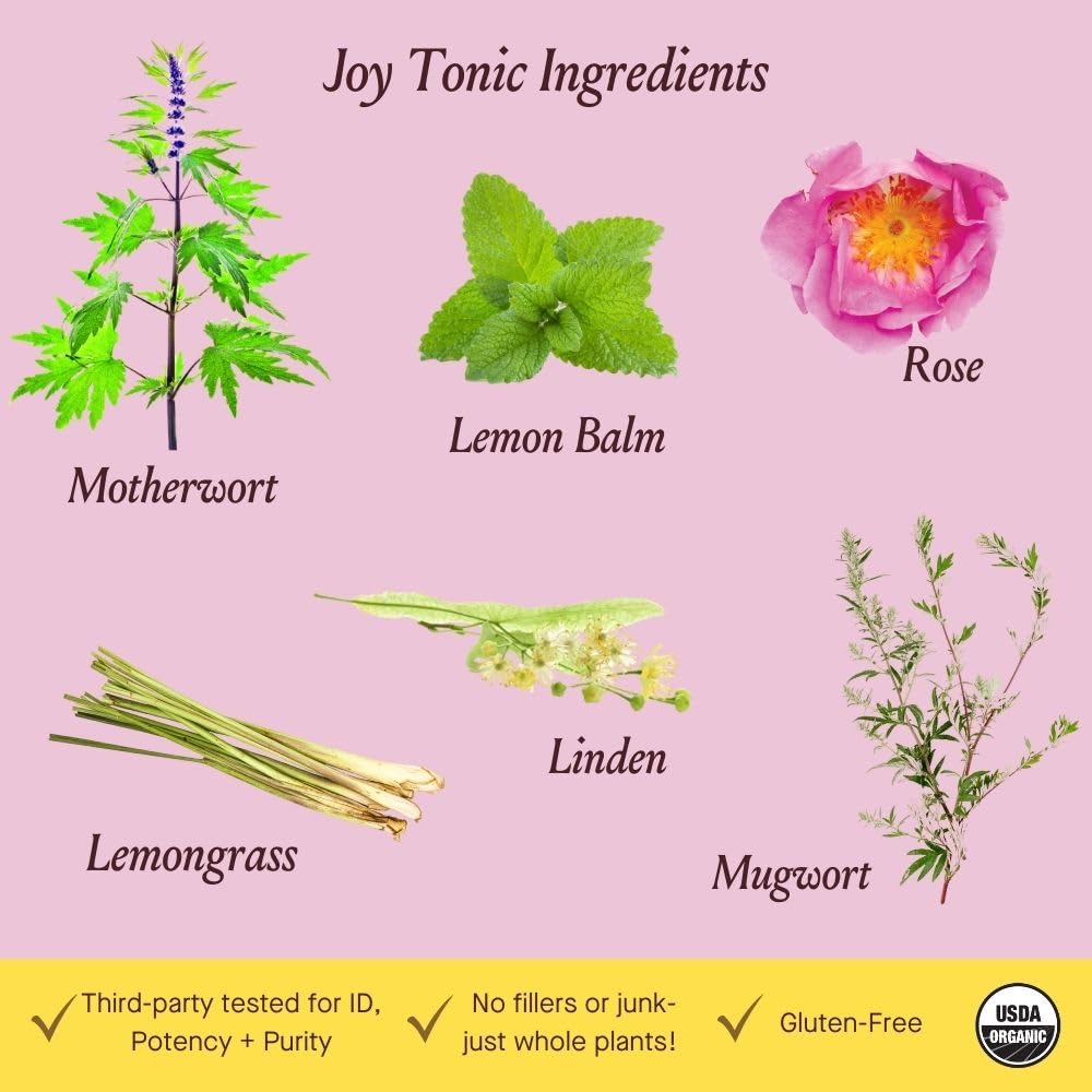 Urban Moonshine Joy Tonic bottle cap close-up emphasizes organic herbs.