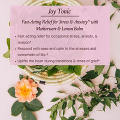 Urban Moonshine Joy Tonic label close-up highlights motherwort and lemon balm.