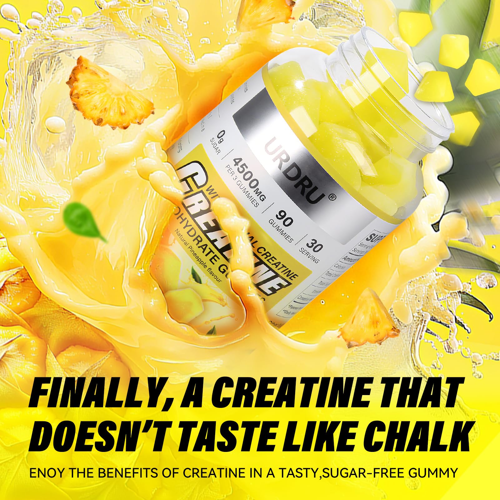 URDRU Creatine Gummies pineapple on-the-go pack fits travel