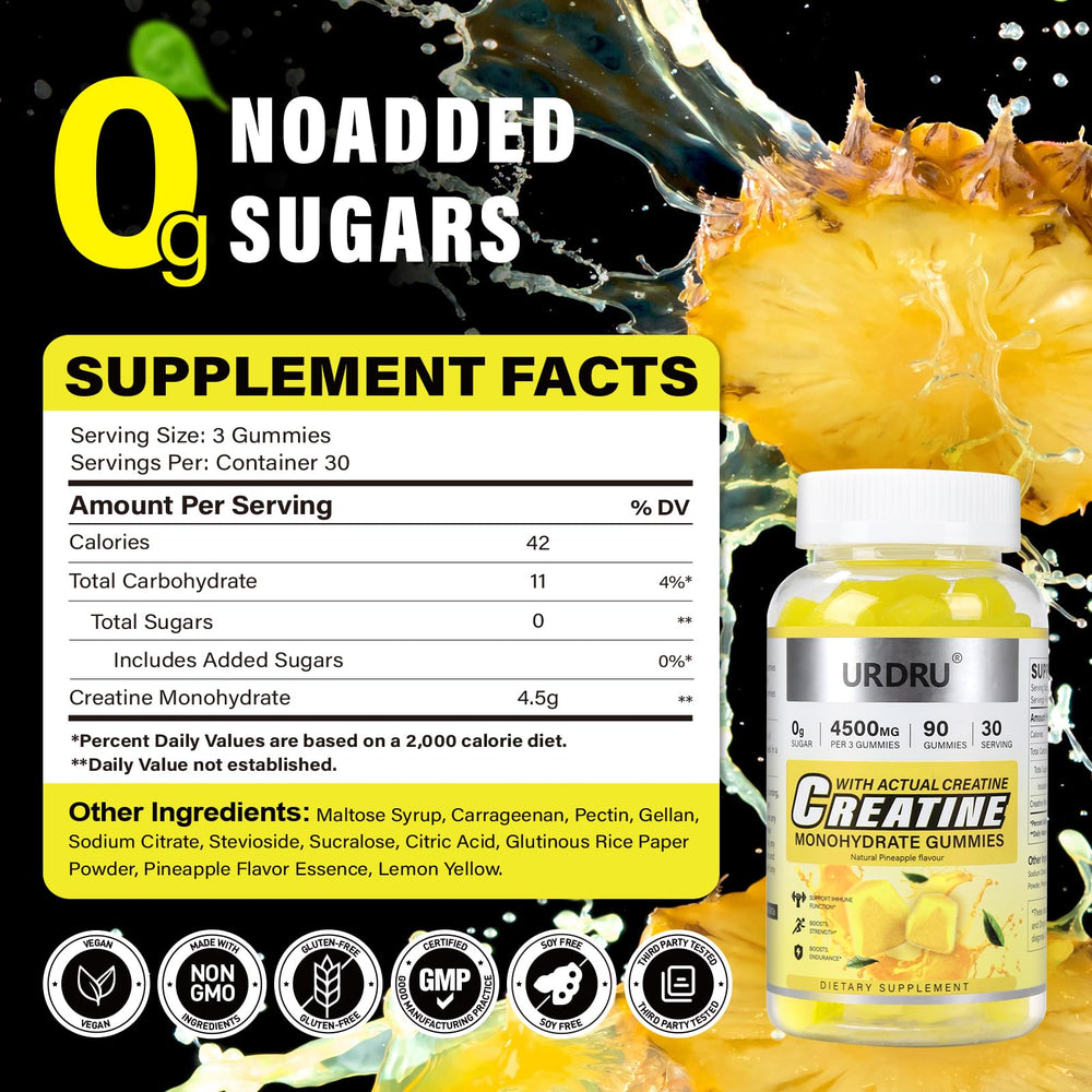 URDRU Creatine Gummies pineapple seal shows third-party verification