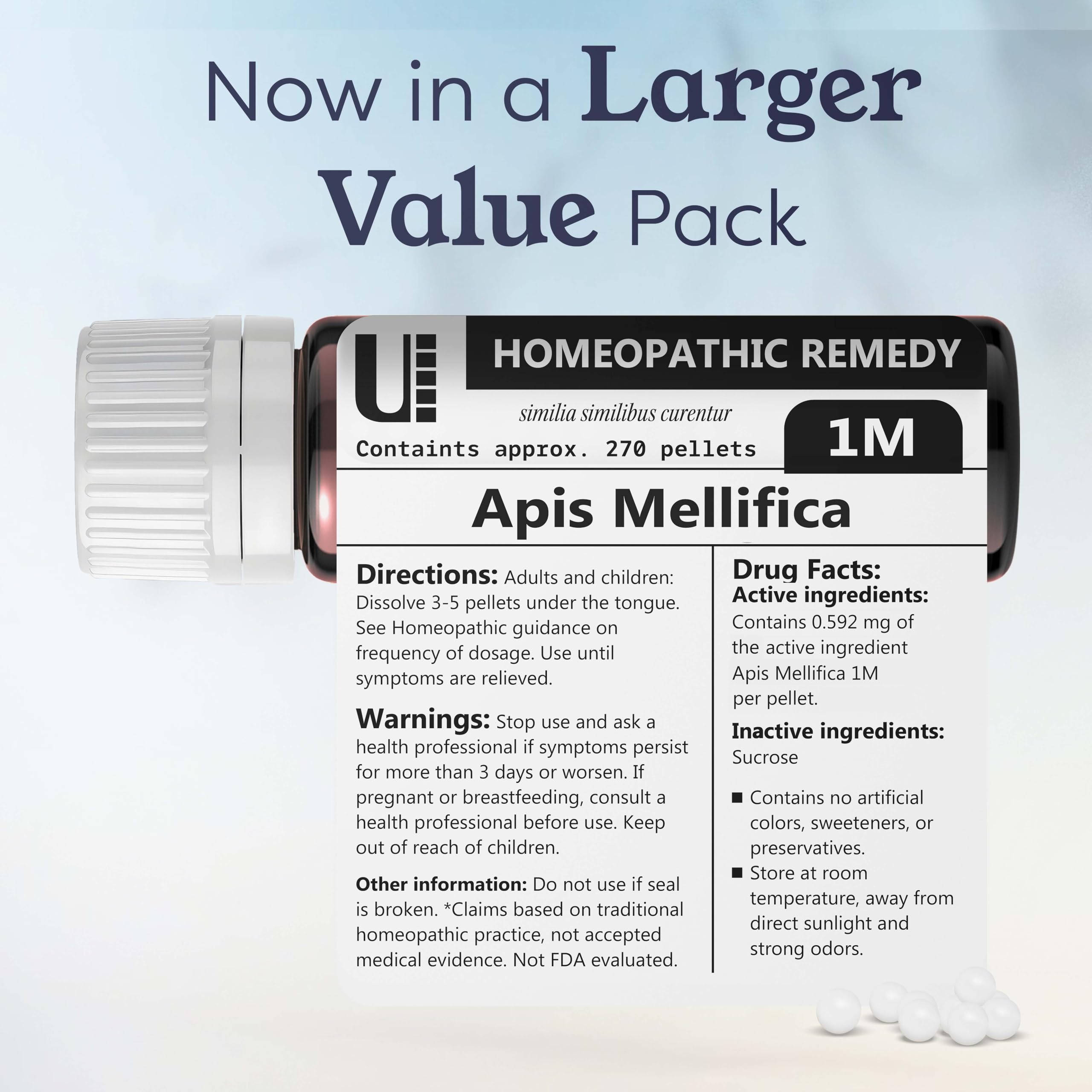 Urenus Apis Mellifica 1M bottle beside a glass signals convenient daily application.