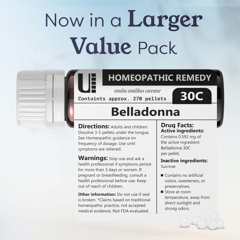 Urenus Belladonna 30C packaging front emphasizes quality ingredients.
