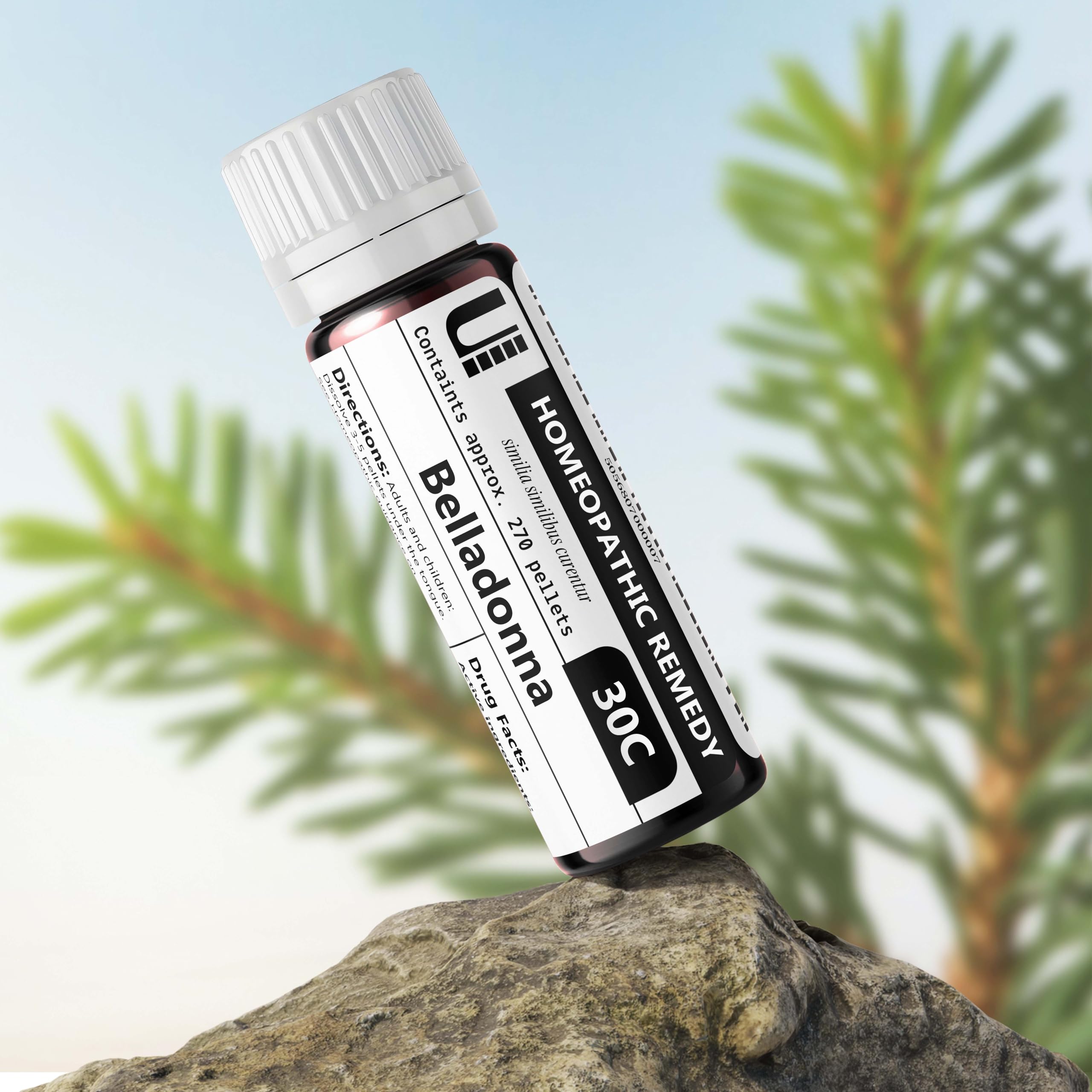Urenus Belladonna 30C pellets in the bottle for easy under-tongue administration.