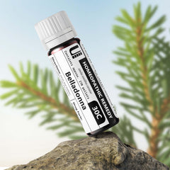 Urenus Belladonna 30C pellets in the bottle for easy under-tongue administration.