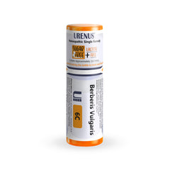 Urenus Berberis Vulgaris 6C bottle with compact, sugar-free dosing for travel