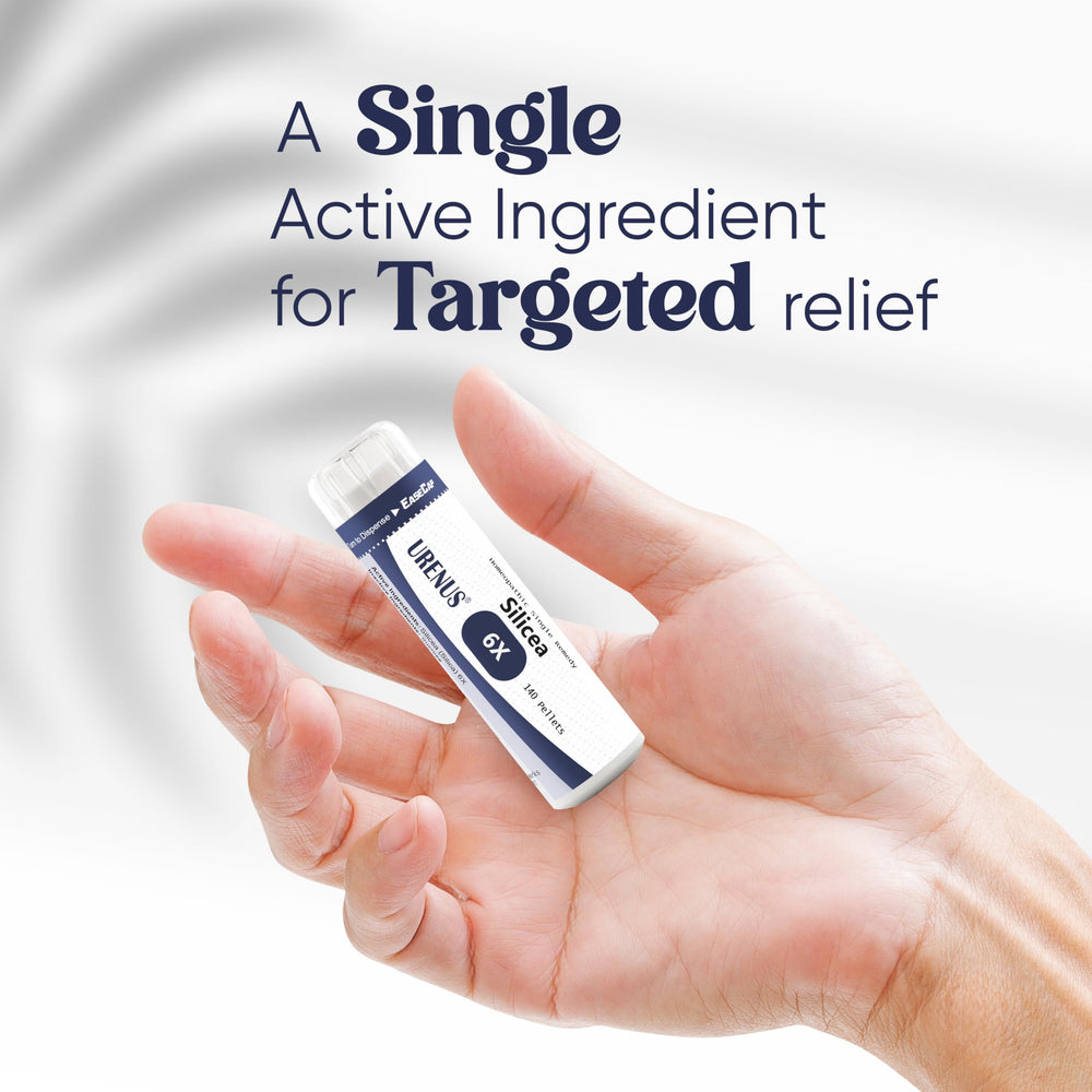 Hand holding bottle emphasizes lactose-free, reliable cell salt option.