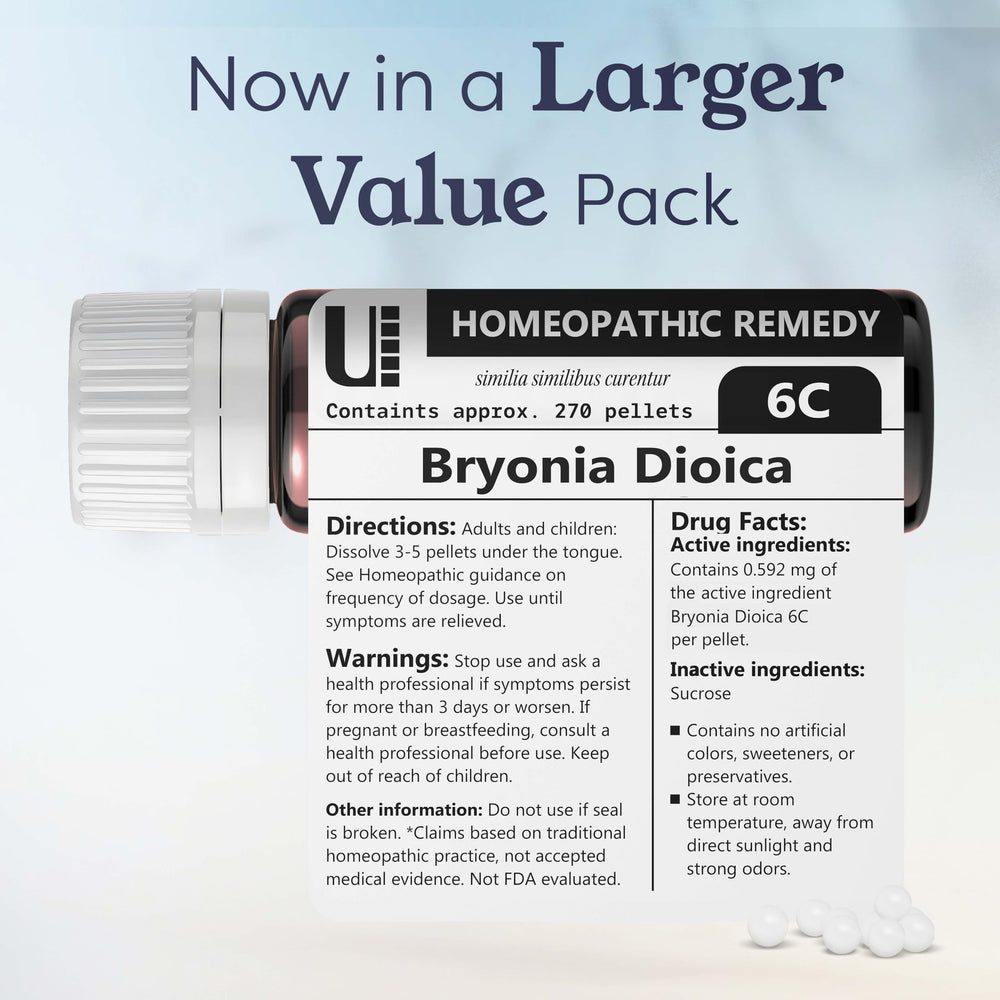 Usage scene with Urenus Bryonia Dioica 6C pellets in daily routine.