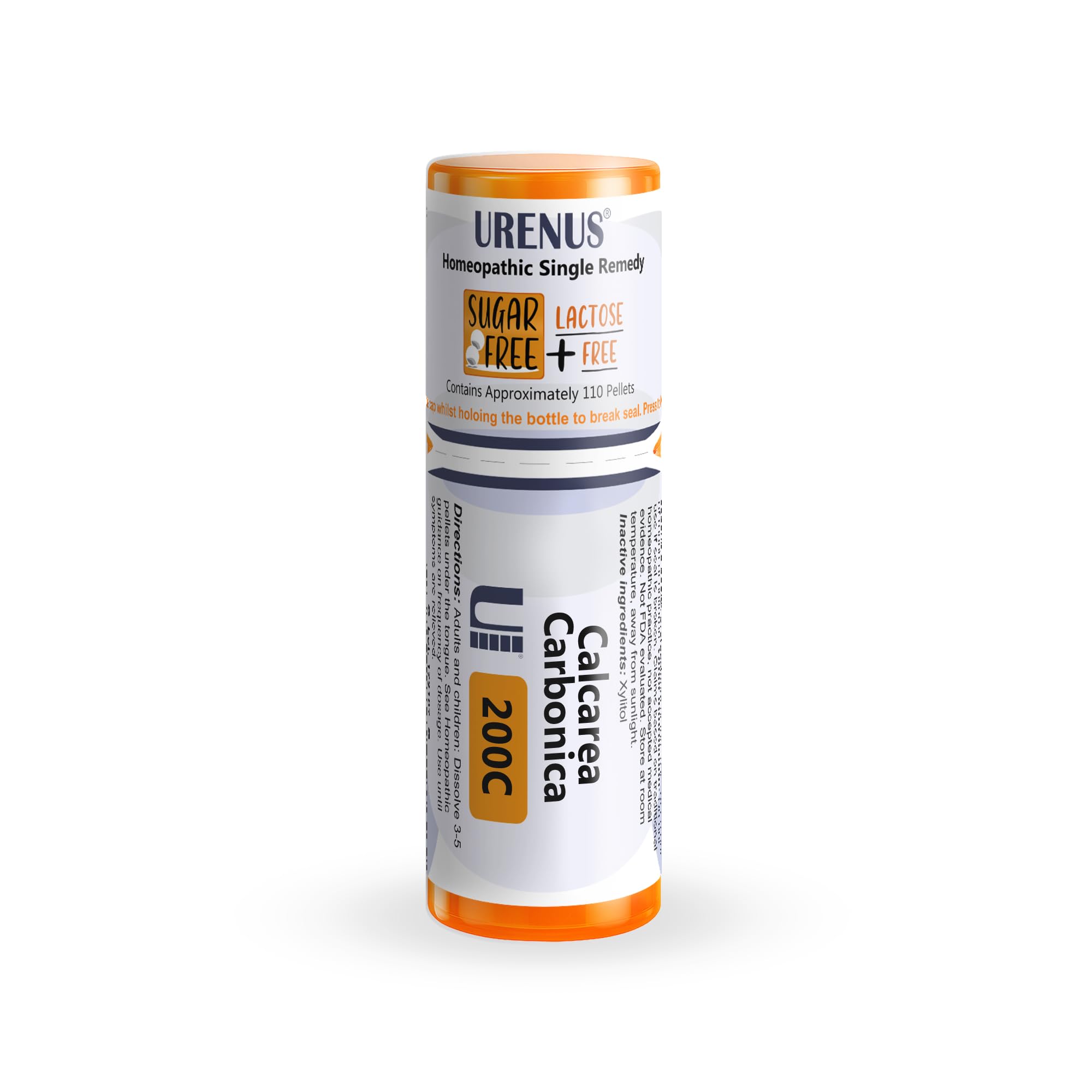 Urenus Calcarea Carbonica 200C pellets in a compact bottle for precise dosing.