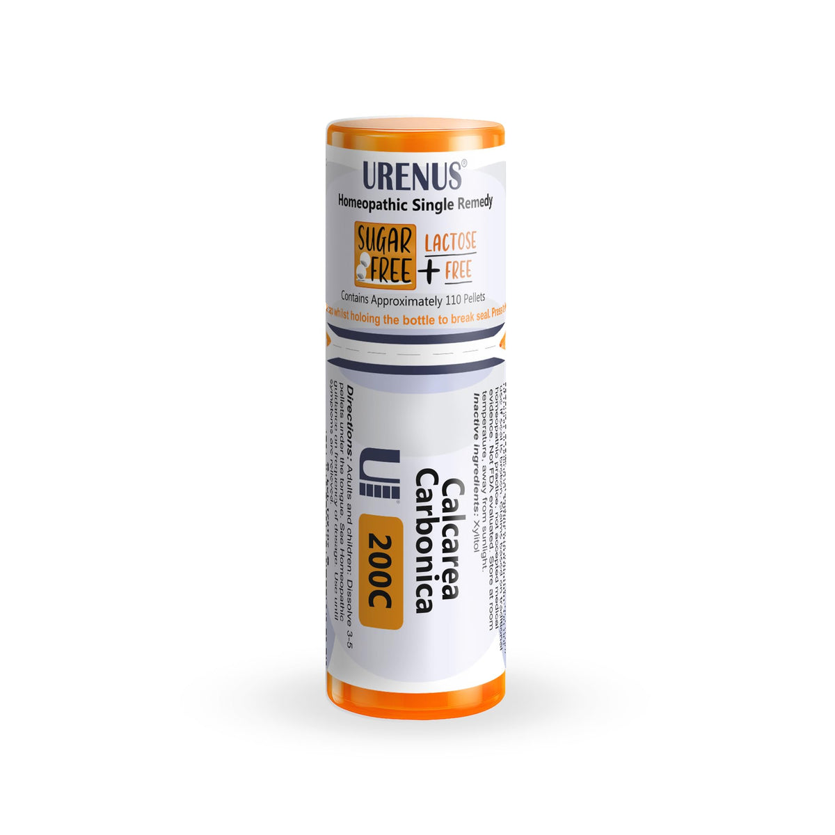 Urenus Calcarea Carbonica 200C pellets in a compact bottle for precise dosing.