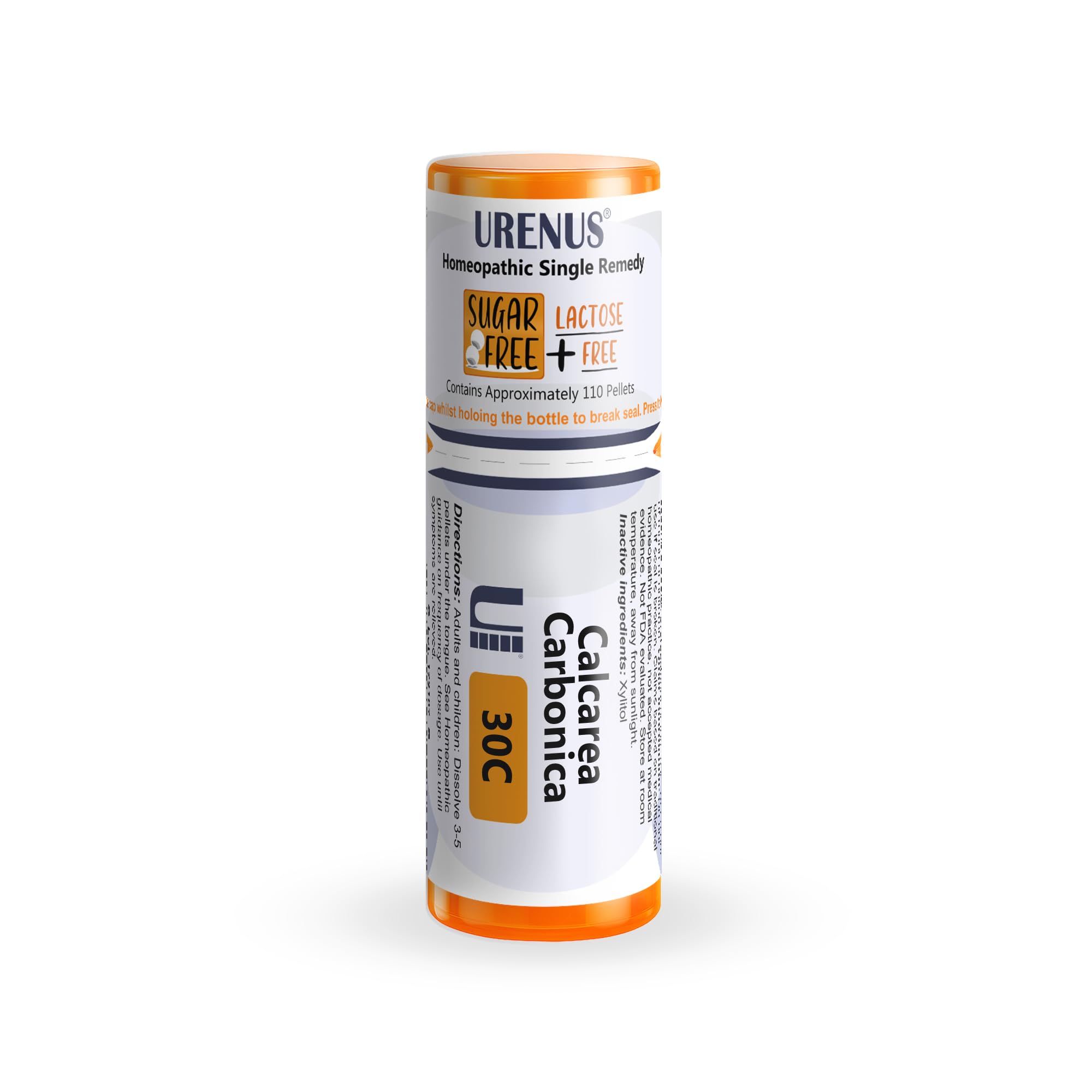 Urenus Calcarea Carbonica 30C bottle with one-at-a-time pellet dispensing.