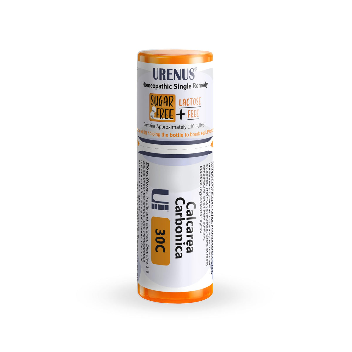 Urenus Calcarea Carbonica 30C bottle with one-at-a-time pellet dispensing.