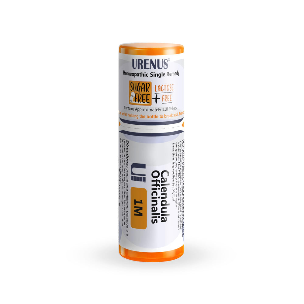Urenus Calendula Officinalis 1M pellets in bottle for easy sugar-free dosing on the go
