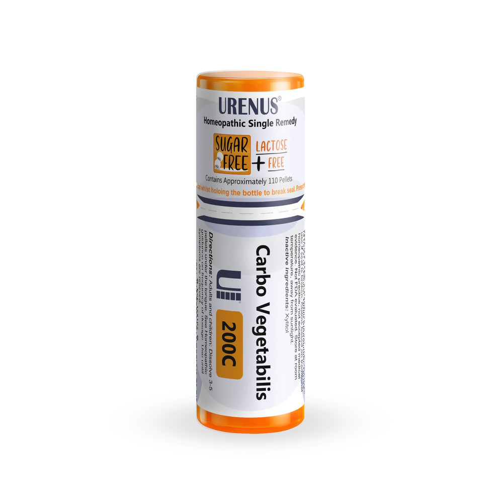 Urenus Carbo Vegetabilis 200C bottle for on-the-go, sugar-free use.