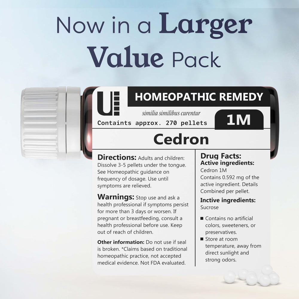 Urenus Cedron 1M pellets label—eco-conscious packaging and batch information