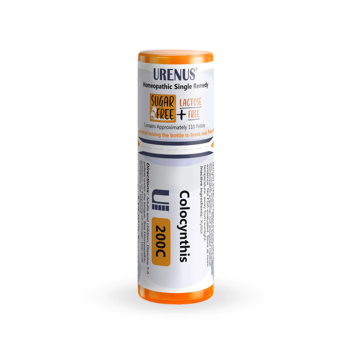 Urenus Colocynthis 200C bottle front, sugar-free and lactose-free option.