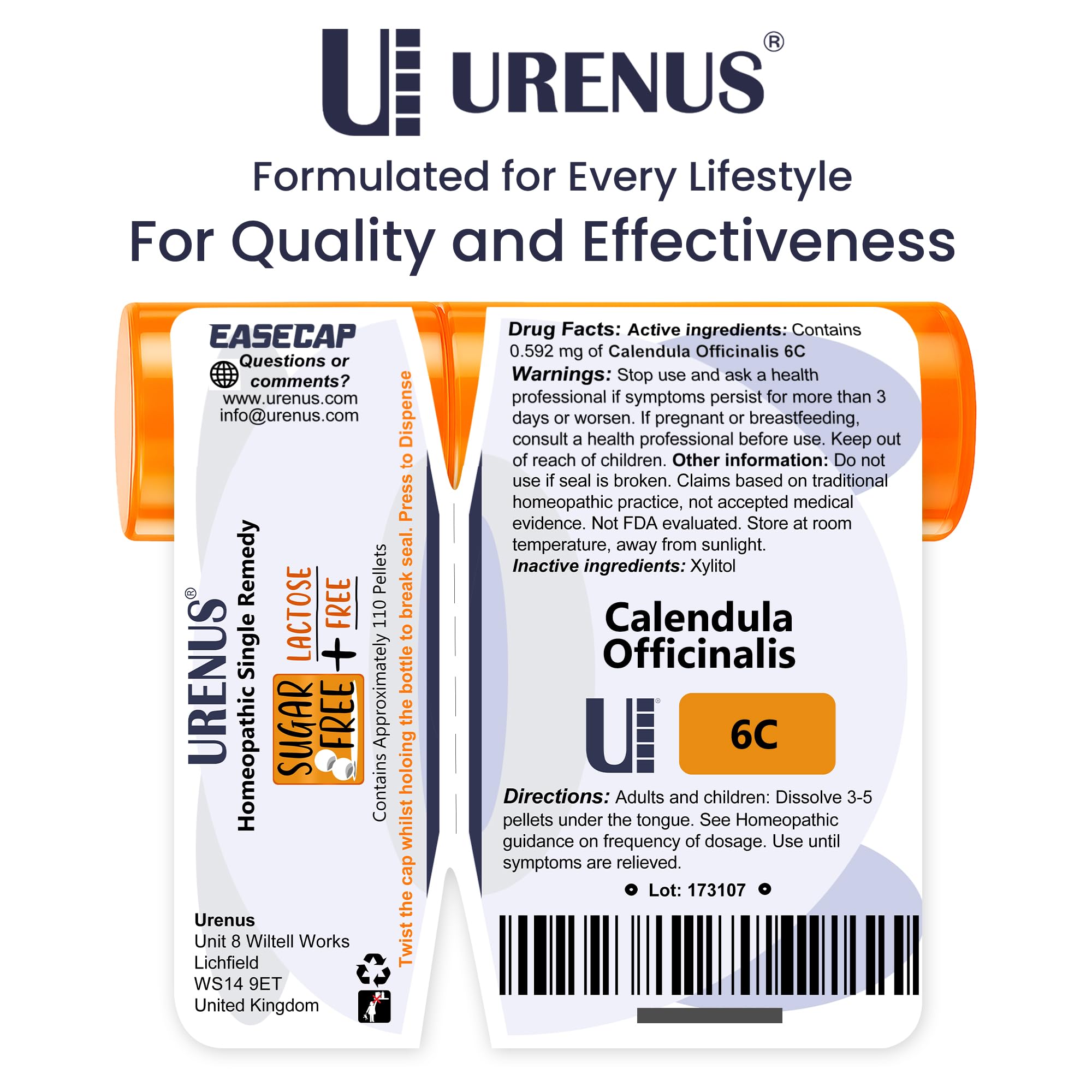 Urenus compact bottle with 110 pellets is ideal for travel.