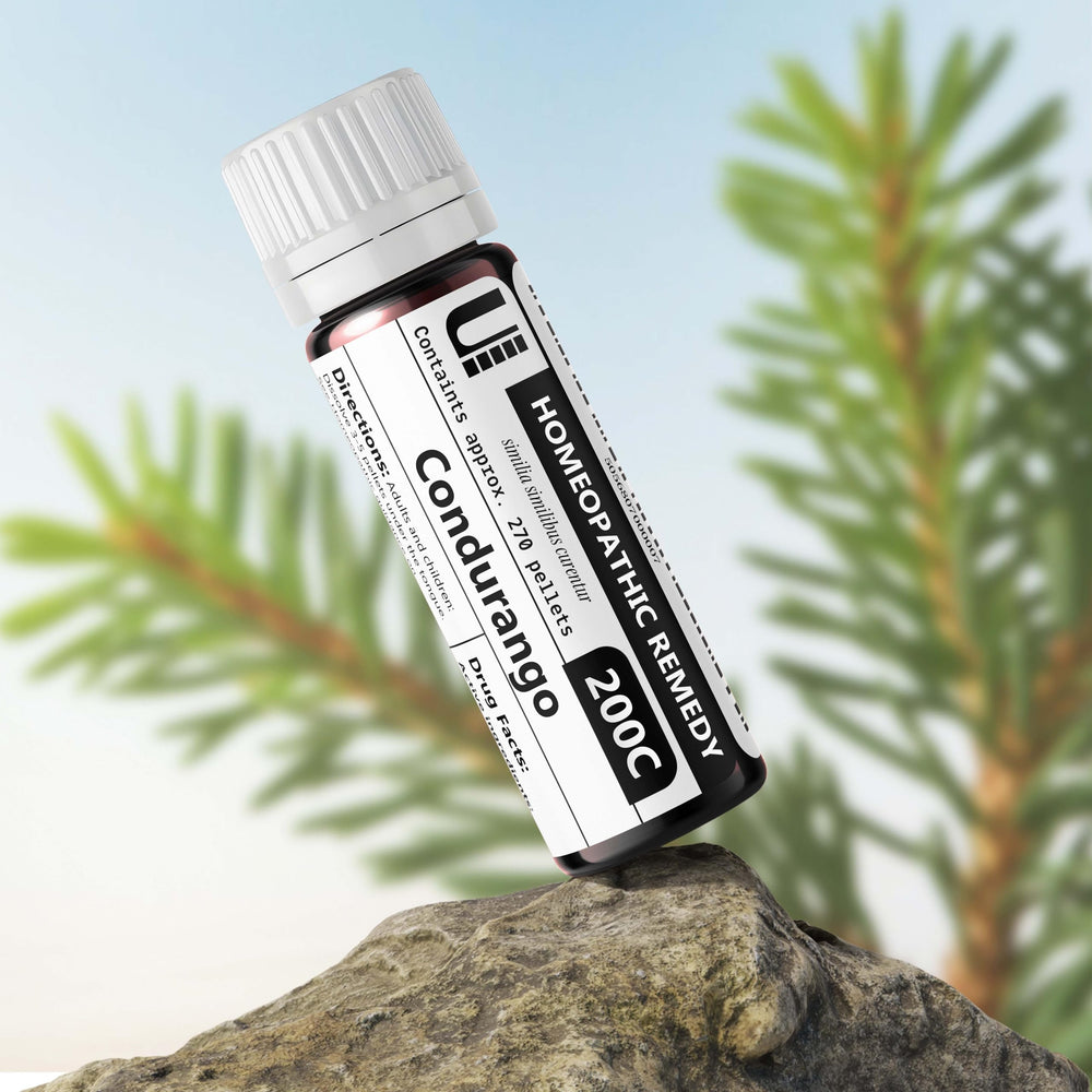 Urenus Condurango 200C bottle image highlighting pure ingredients and no artificial additives.