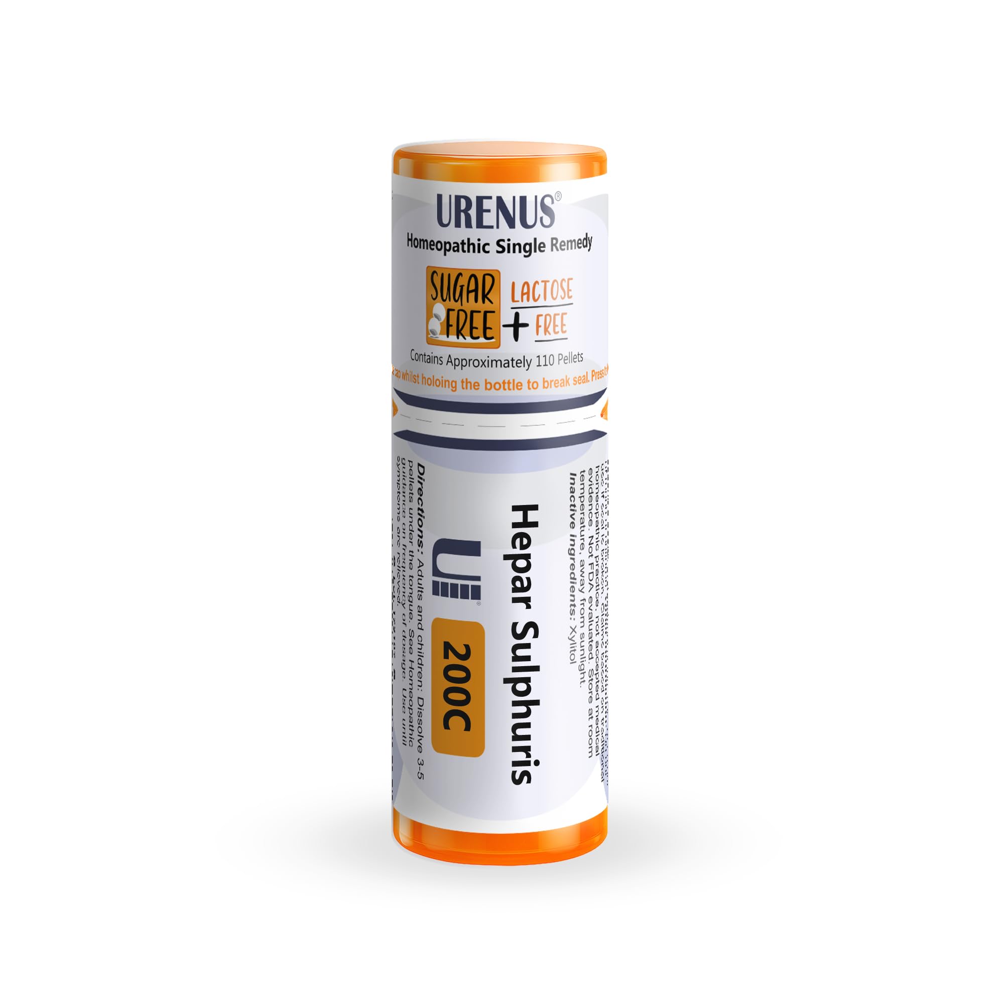 Urenus Hepar Sulphuris 200C bottle with sugar-free pellets for convenient use