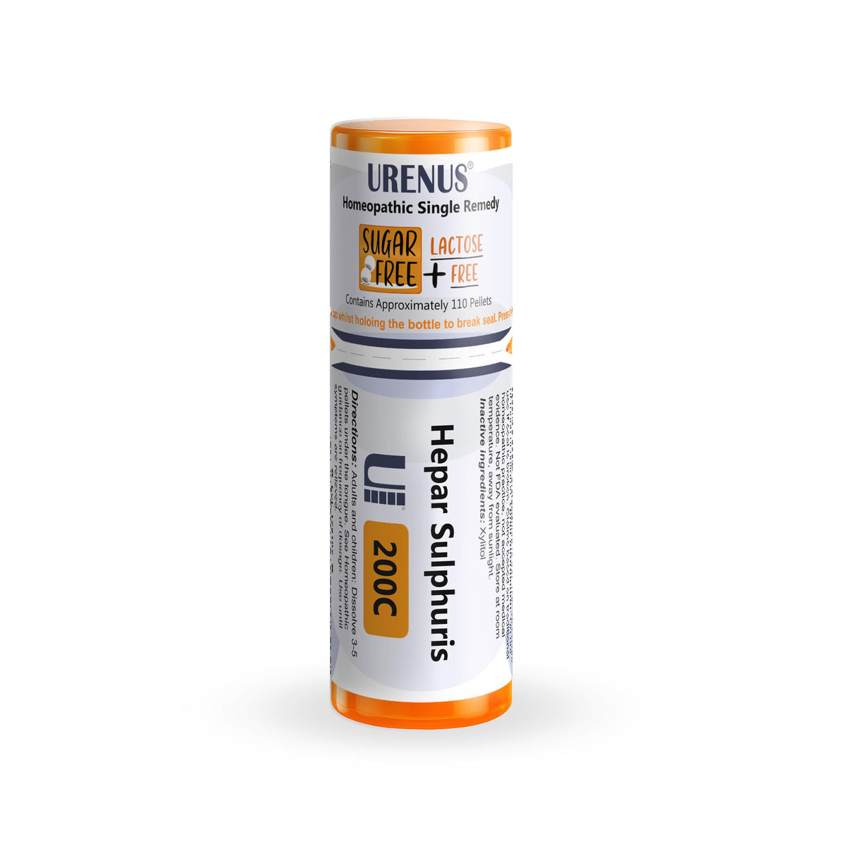 Urenus Hepar Sulphuris 200C bottle with sugar-free pellets for convenient use
