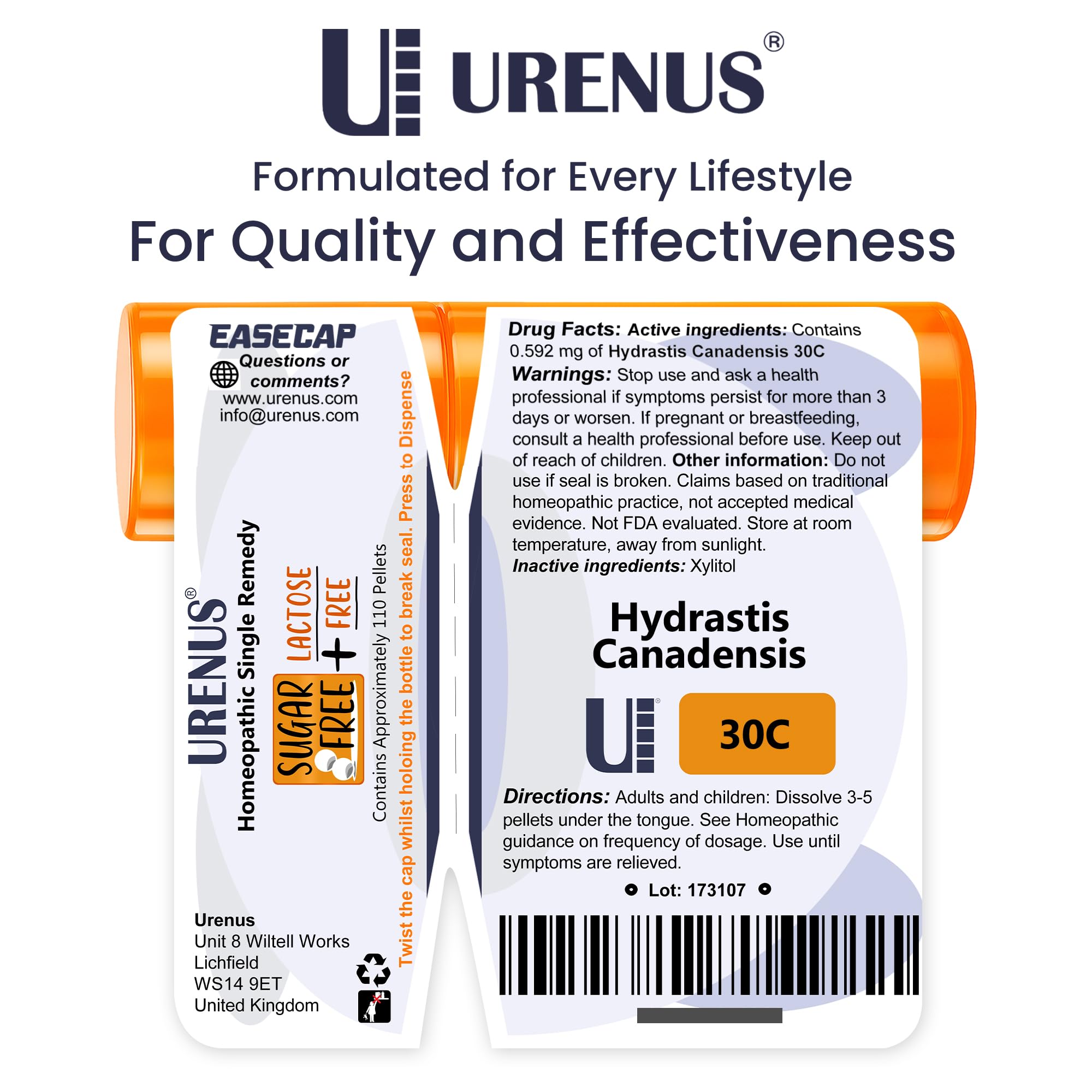 Urenus Hydrastis pellets with Xylitol as sugar-free option.