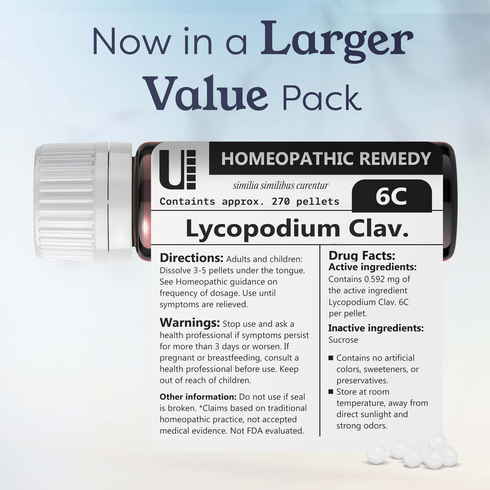 Urenus Lycopodium Clavatum 6C packaging, eco-friendly bottle design.