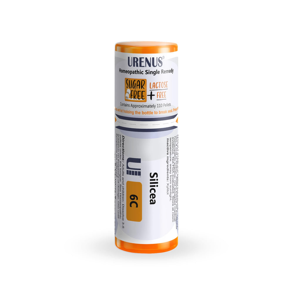 Urenus Silicea 6C bottle showing precise one-pellet dispensing for on-the-go use