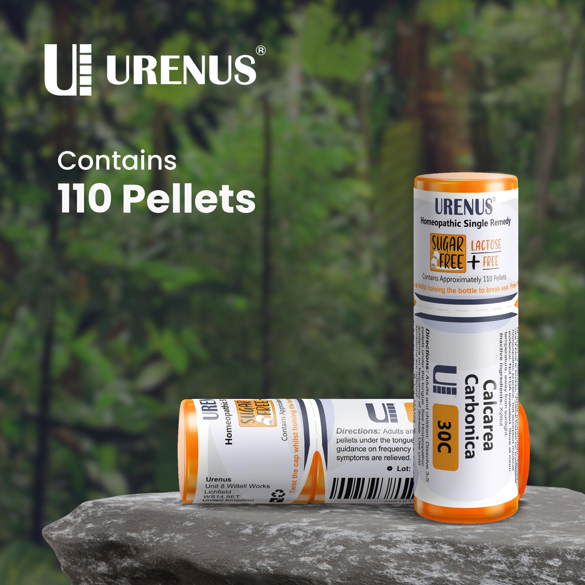Urenus label highlights sugar-free and lactose-free attributes.