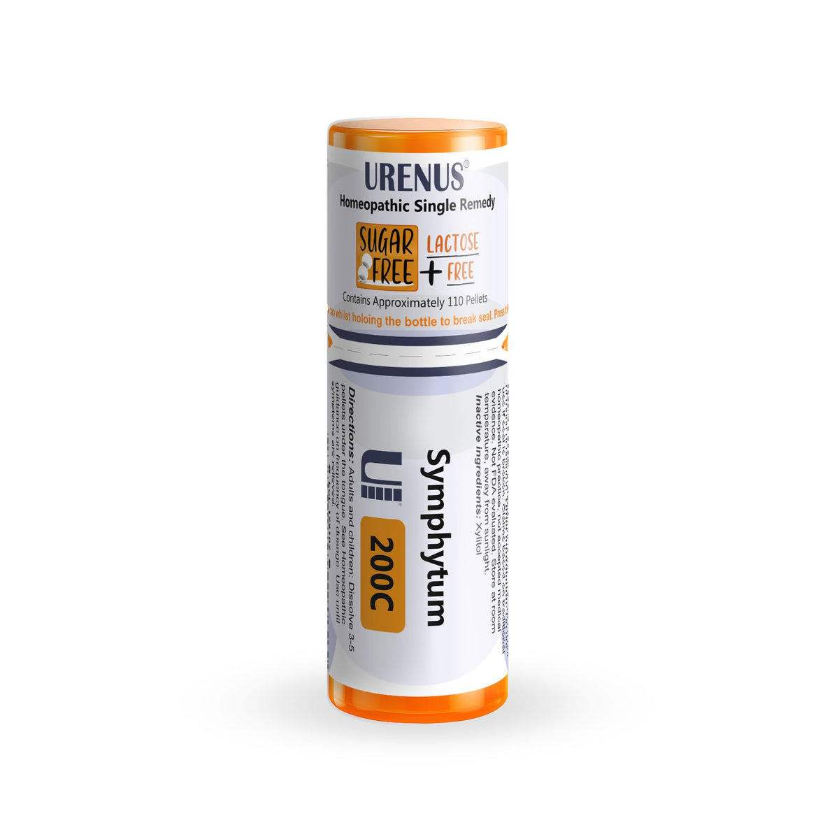 Urenus Symphytum 200C sugar-free pellets ready for use in a compact bottle