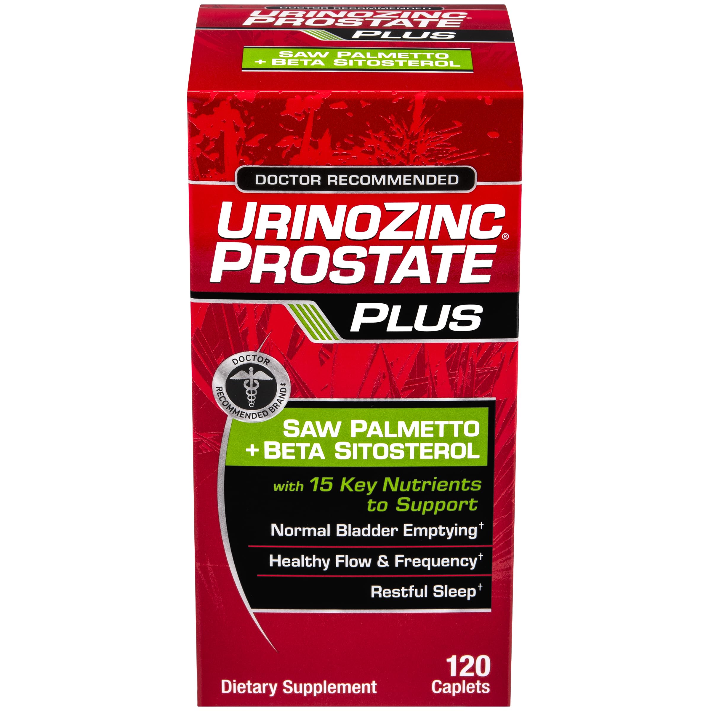 Urinozinc Prostate Plus bottle front showing container design for daily support