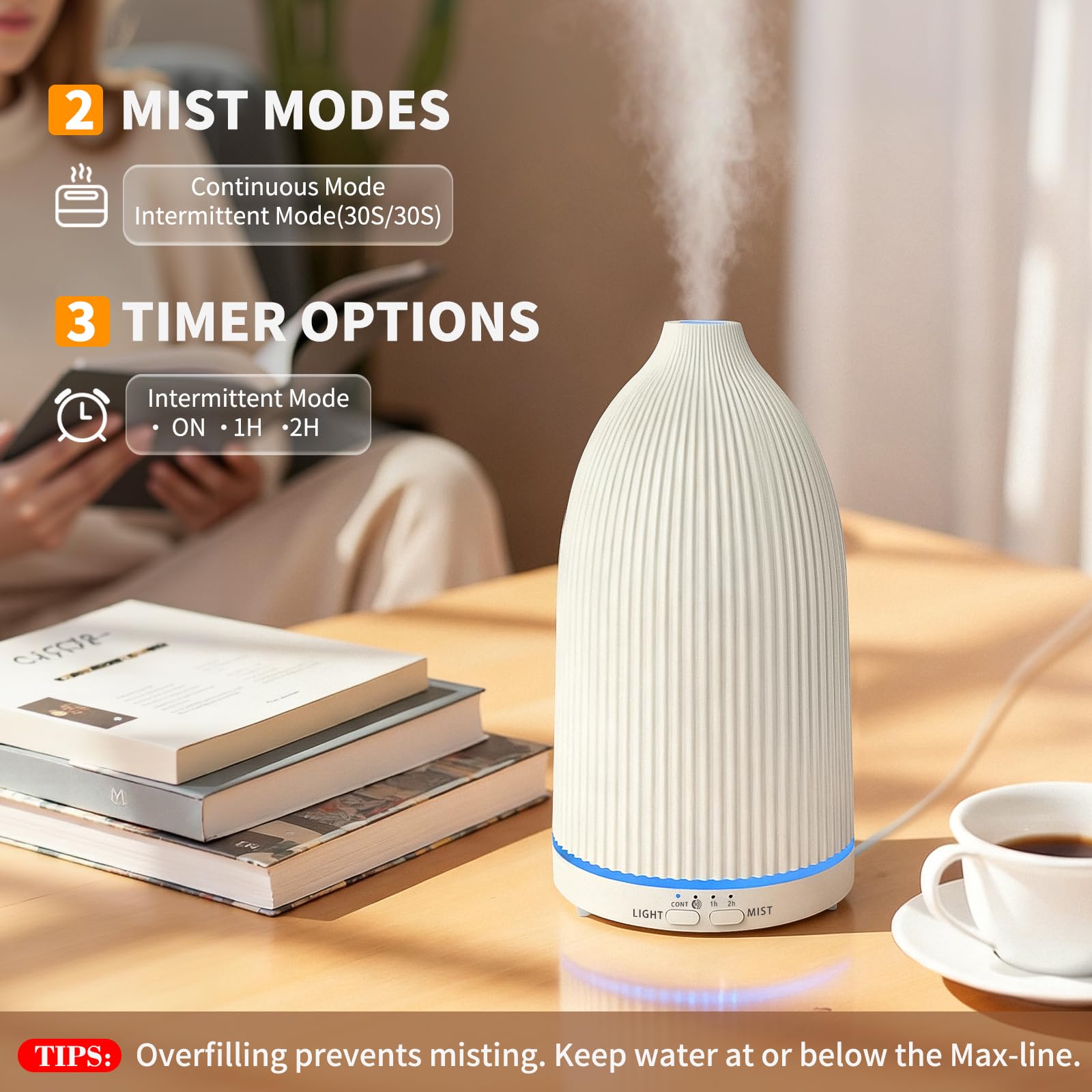 URPOWER ultrasonic diffuser emits whisper-quiet mist for peaceful bedroom
