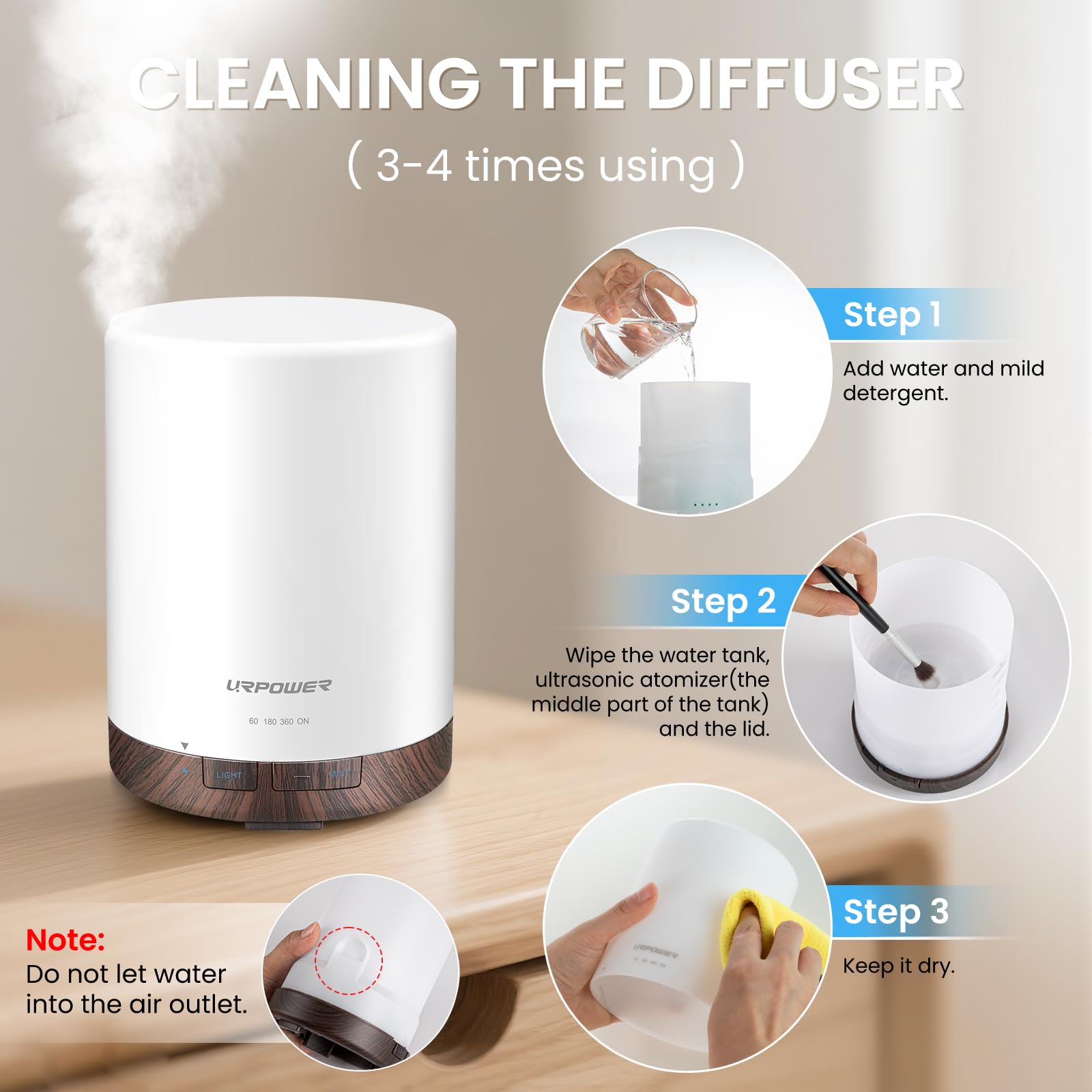 URPOWER diffuser made from BPA-free material for safe daily use.