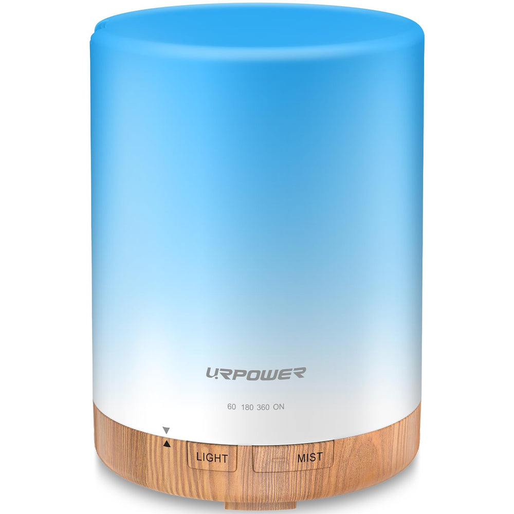 URPOWER 300ml diffuser front view with wood grain base and calm ambiance