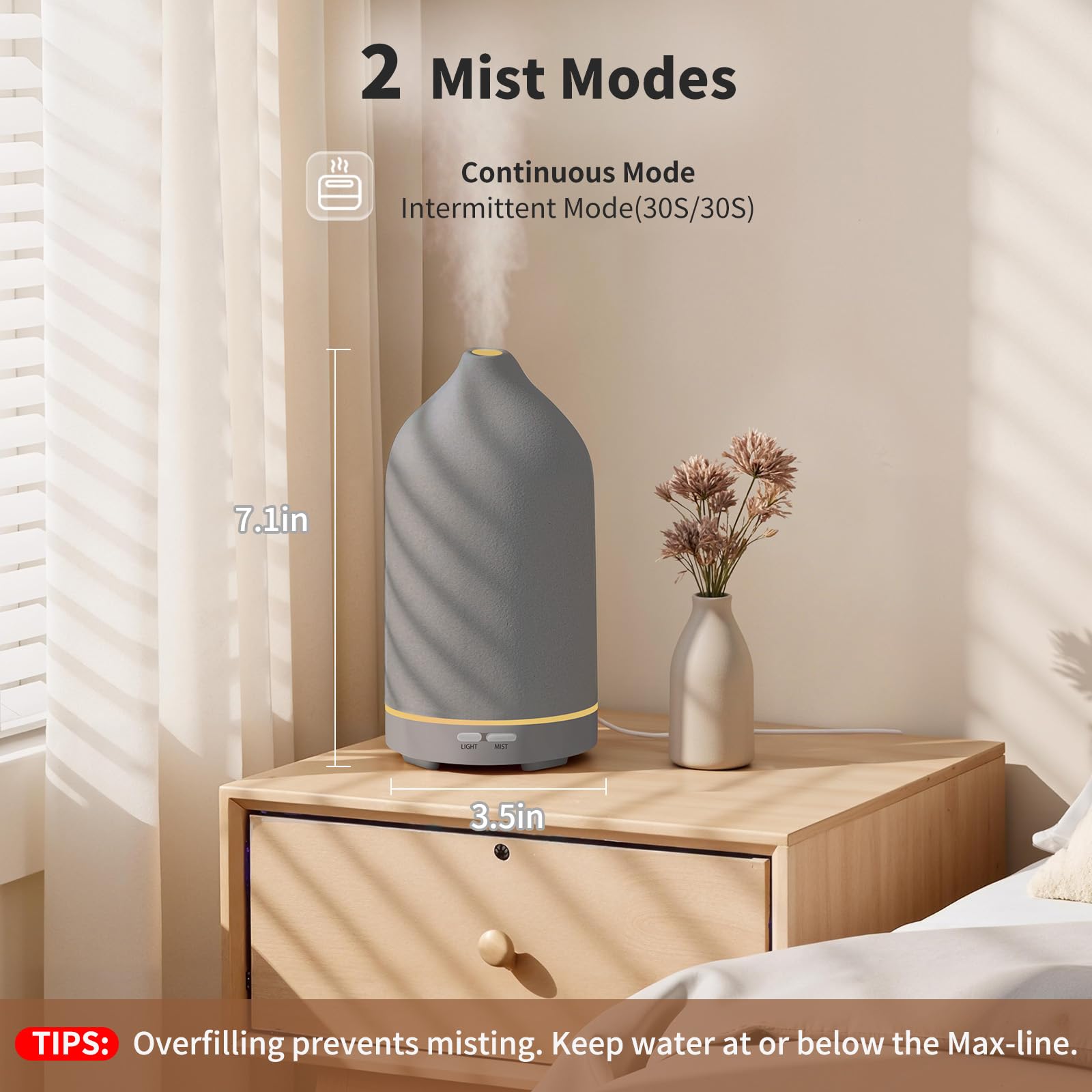 URPOWER diffuser with 7-color LED lights creates ambient lighting for relaxation