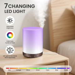 URPOWER diffuser showing 7-color LED cycle for mood-enhancing ambiance.